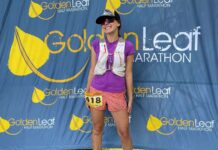 Hoka Speedgoat 5 Women’s Review woman wearing hoka speedgoat 5 shoes after golden leaf half marathon aspen colorado