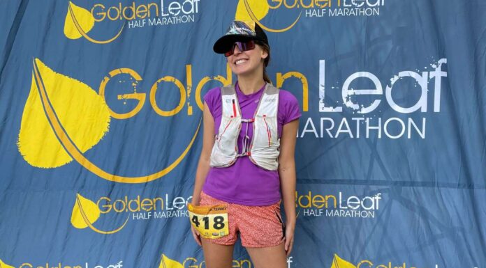 Hoka Speedgoat 5 Women’s Review woman wearing hoka speedgoat 5 shoes after golden leaf half marathon aspen colorado